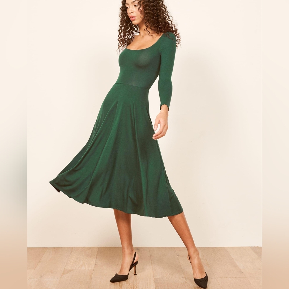 Reformation Green Long Sleeve Midi Dress Medium